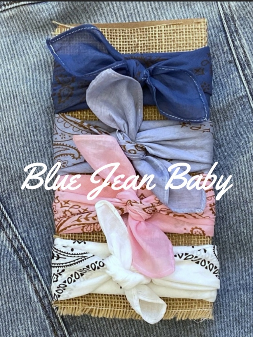Bandana Scarf ⭐️NWT Set of 4 “Blue Jean Baby” Hand Dyed Sun Bleached Headscarf